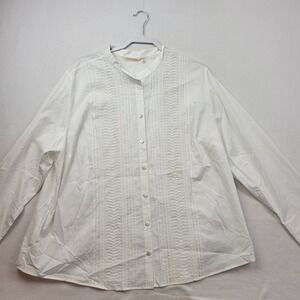 Soft Surroundings Button Down Shirt Size 2X White Cotton Pintuck Lace Embroidery